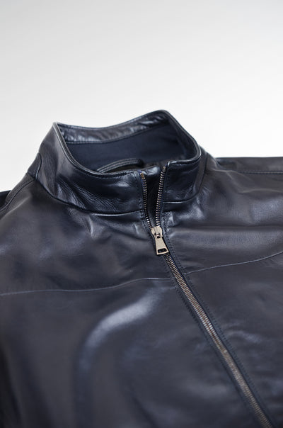 Leon leather bomber jacket (dark blue)