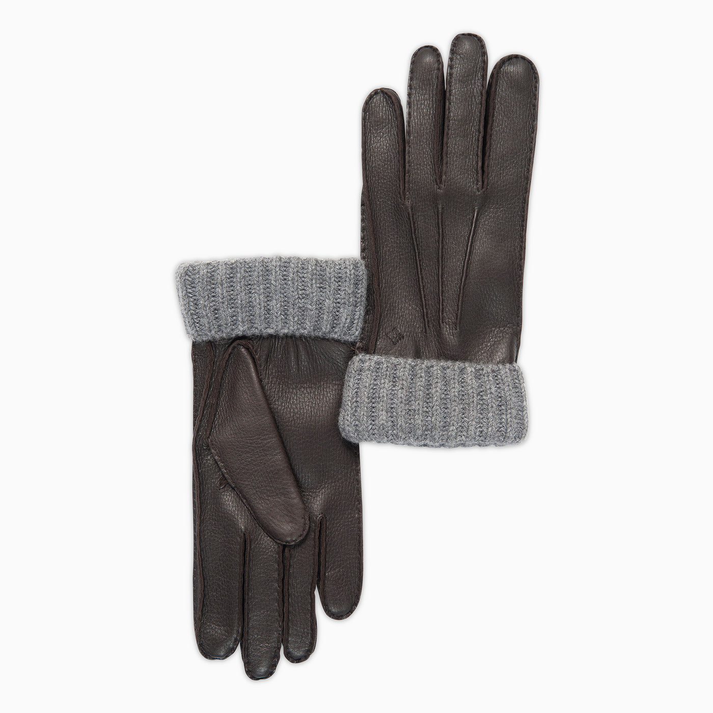 Victor 100% Soft Deer and Interior in Cashmere Gloves (dark brown and grey melange)