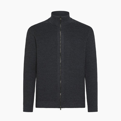 Alexis full zip honeycomb stitch jumper in Extrafine Wool