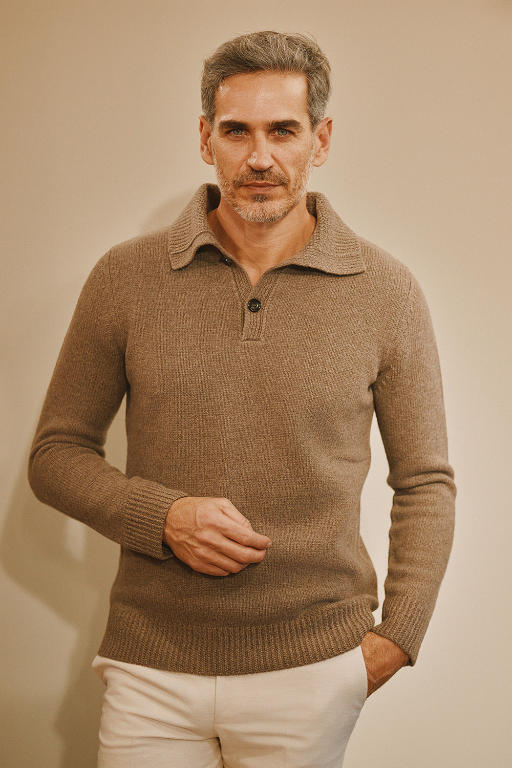 Rigaut long sleeved knitted polo in Wool Cashmere