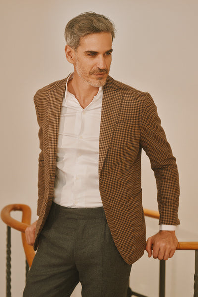 Benoit blazer flannel check 100% cashmere (Crete and Brown)