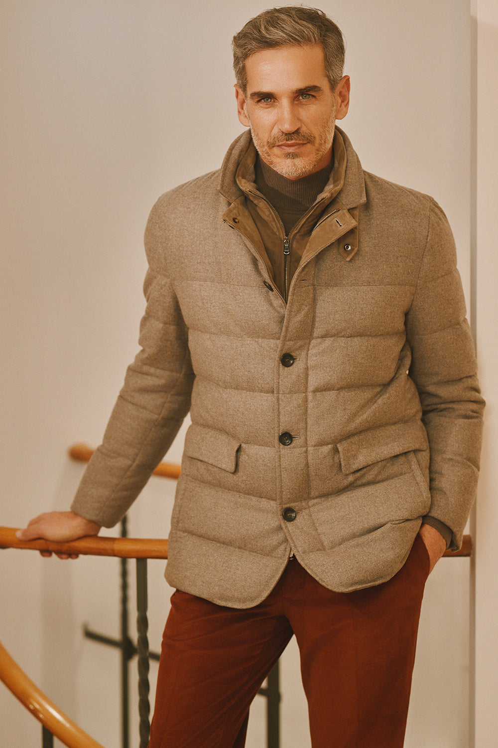 Arric down jacket with leather details