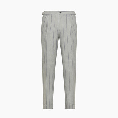 Marlon pleated chino pants in Elegance Pinstriped Linen