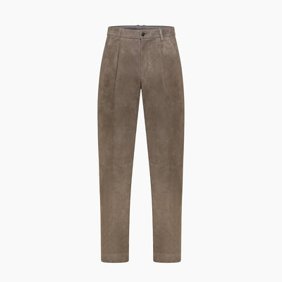 Raul Suede Leather Pleated Chino Pants