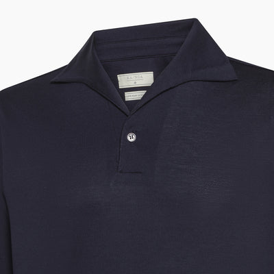 Serge dark blue jersey polo in Filo di Scozia Piquet