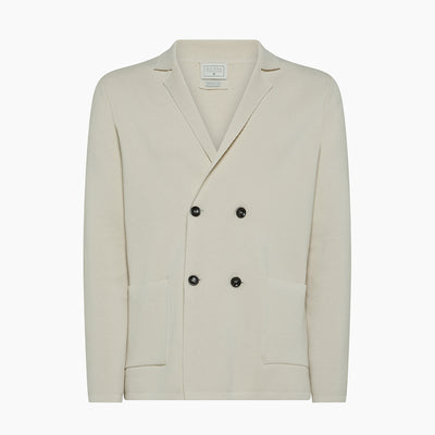 Front of the men’s Sinclair double breasted knitted blazer in Egyptian Cotton
