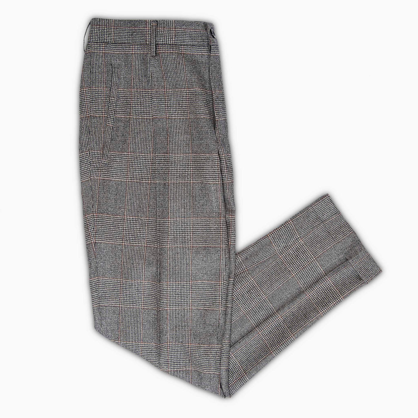 Alain Pleated Chino high wool and cashmere flannel Prince of Wales (anthracite and brown)