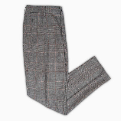Alain Pleated Chino high wool and cashmere flannel Prince of Wales (anthracite and brown)