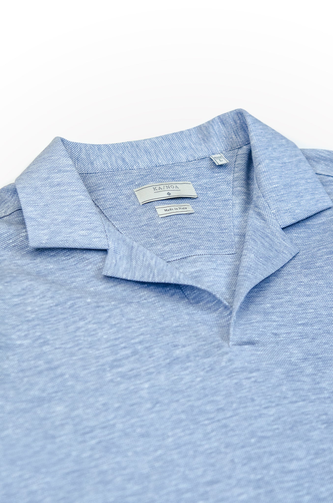 Calist long-sleeved polo in linen and cotton pique (sky blue)