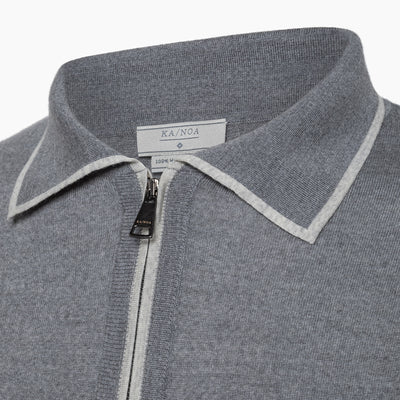 Canut knitted zipped polo in wish wool