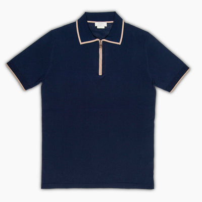 Canut short-sleeved knitted zipped polo in compact cotton