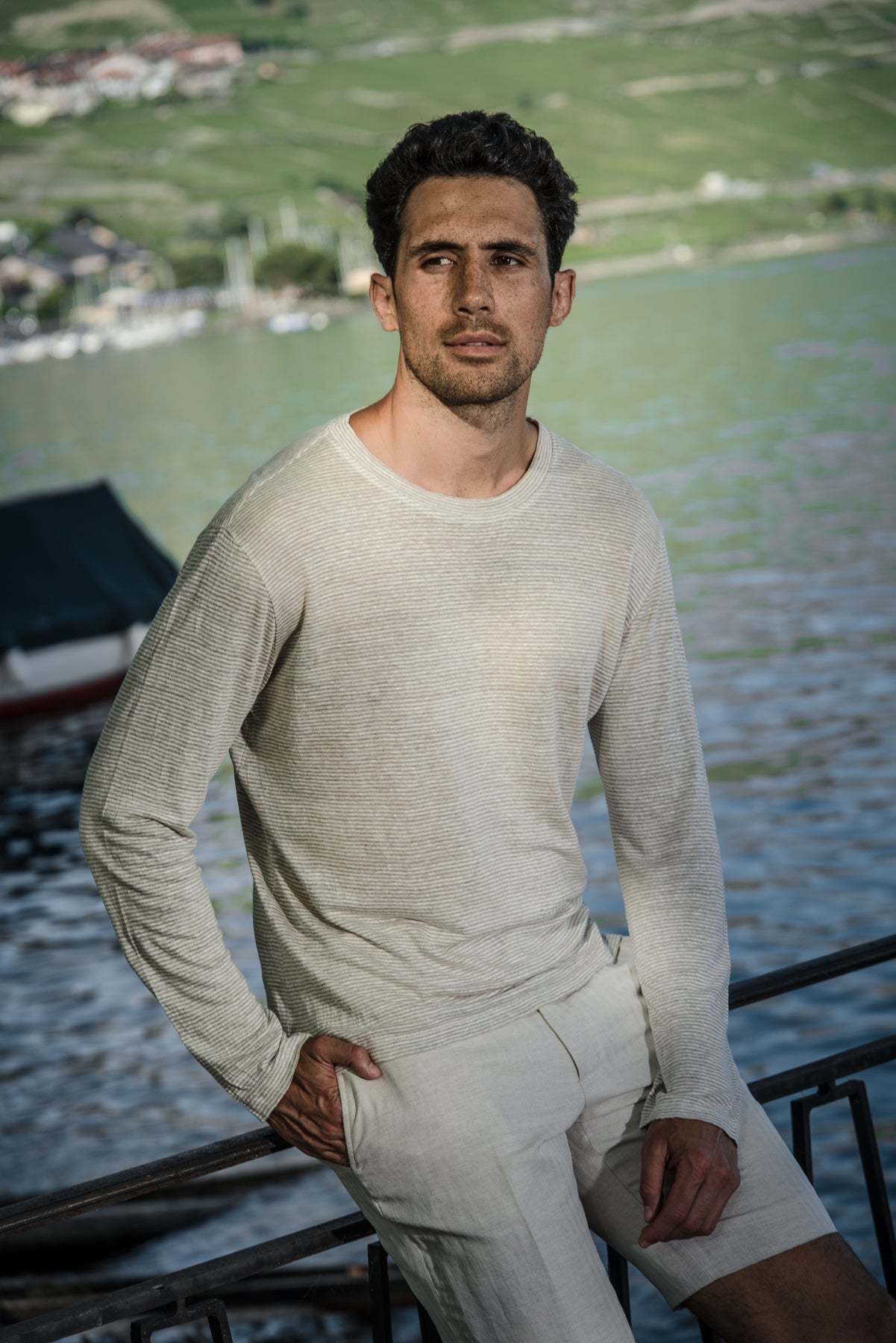 Elié long-sleeved t-shirt in soft-striped jersey (creme)