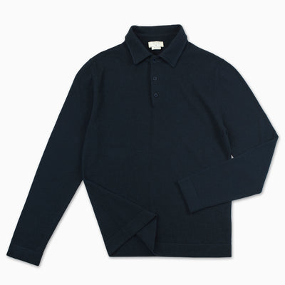 Dominic long sleeved knitted polo in high cashmere (Dark Blue)