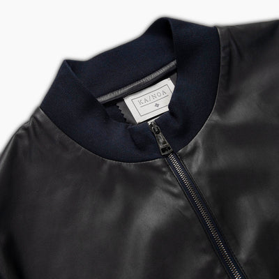 Dean full zip knitted blouson and leather trim (dark blue)