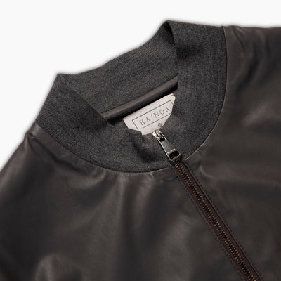 Dean full zip knitted blouson and leather trim(dark grey)