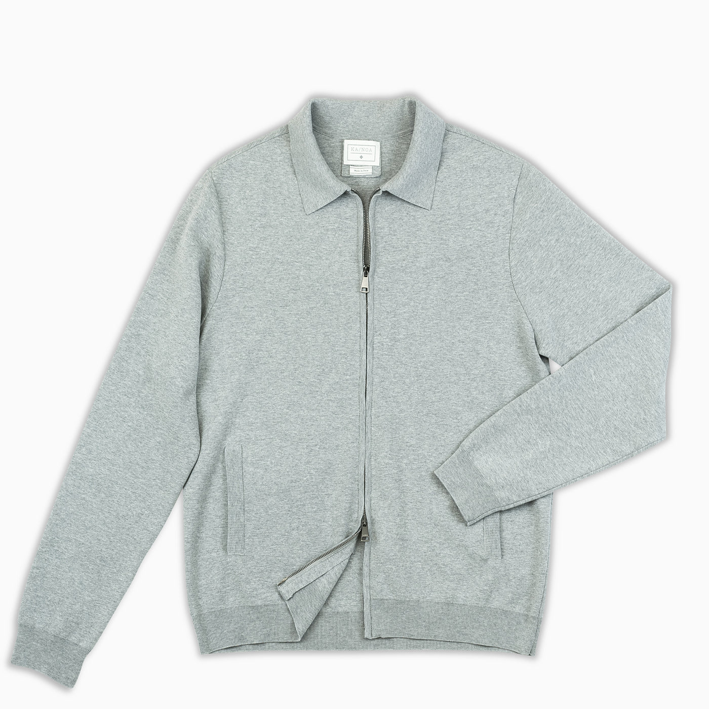 Francois knitted full-zip blouson in compact Egyptian cotton (stone grey)