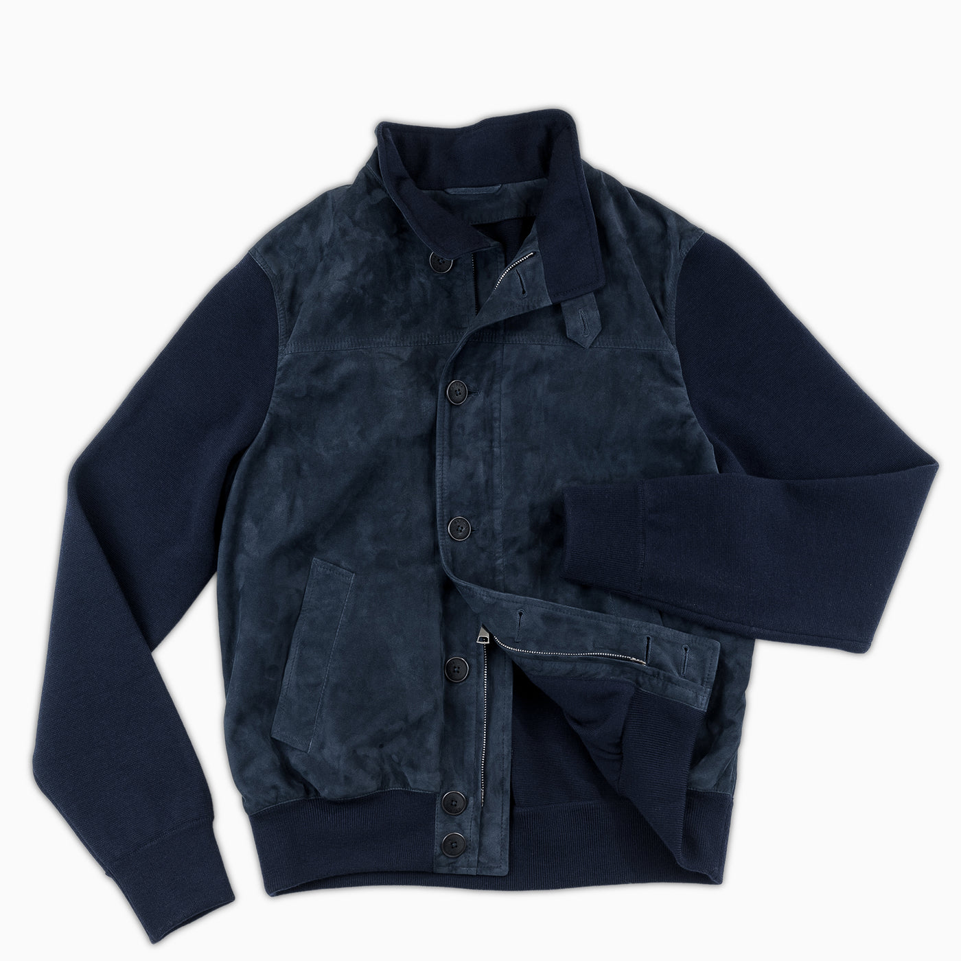 Honoré Leather and Woollen Bomber (dark blue)
