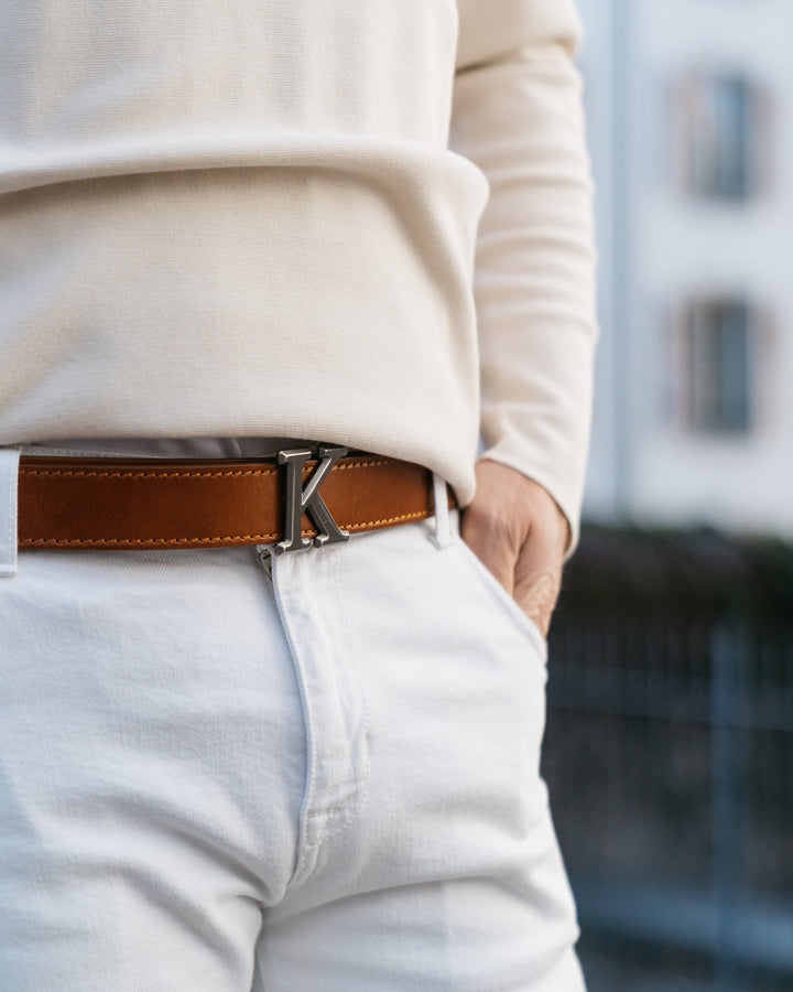 【Knuth Marf】leather logo belt Knuth Marf - Kモチーフ レザーベルト (ブラック) Kmotif leather belt