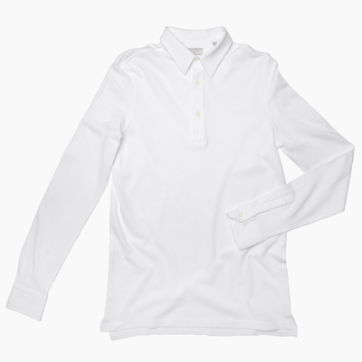 Jean long-sleeved polo in compact fine piquet (ice white)