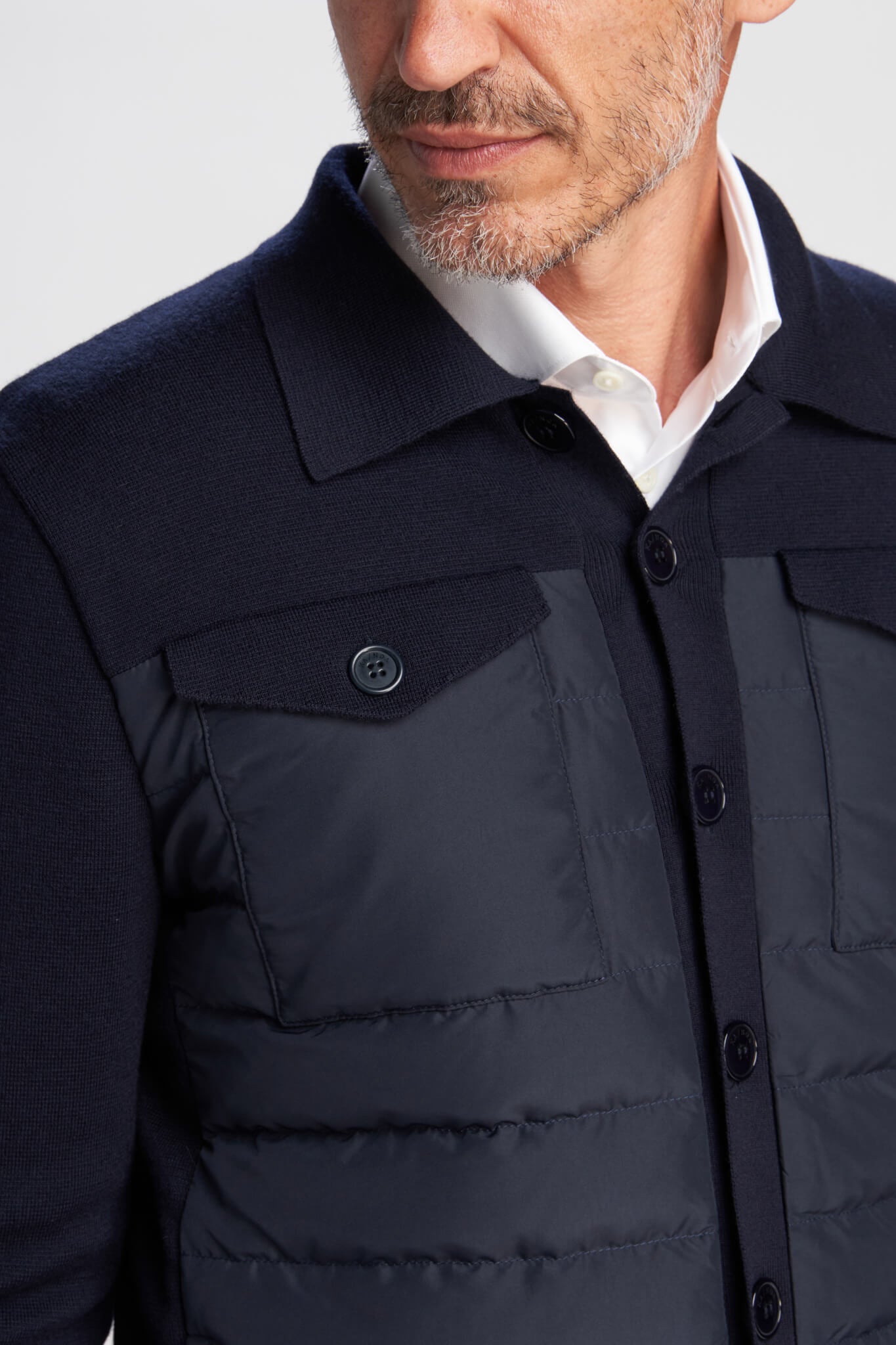 Brice extrafine wool and down buttoned padded hybrid jacket
