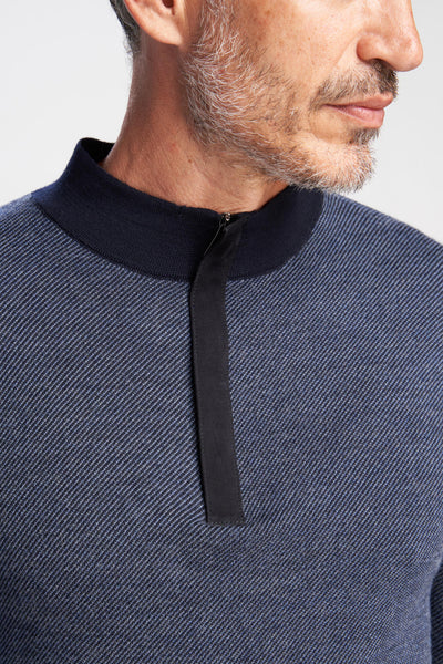 Gad knit half zip bicolor jumper in wool and leather detail
