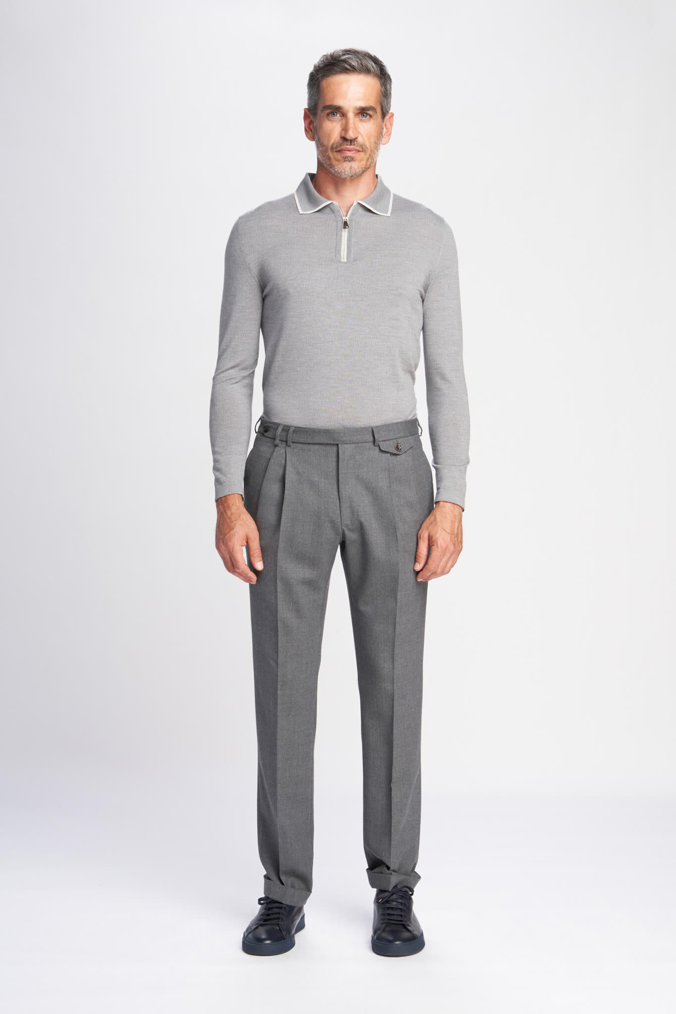 Canut knitted zipped polo in wish wool