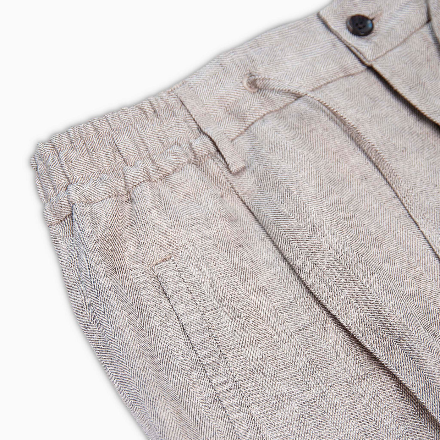 Lupo Bermuda shorts with drawstring in herringbone linen (canapa beige)