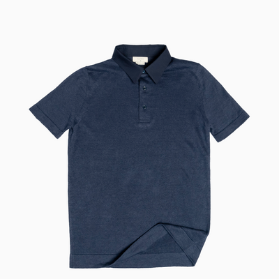 Matteo short-sleeved knitted polo with shirt popeline collar (Linen)