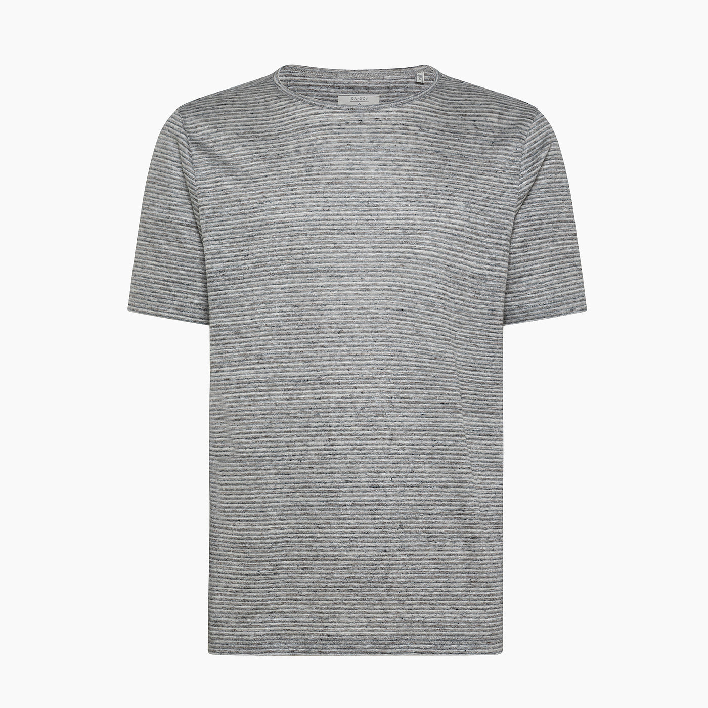 Smile stripe pattern short-sleeved t-shirt in linen