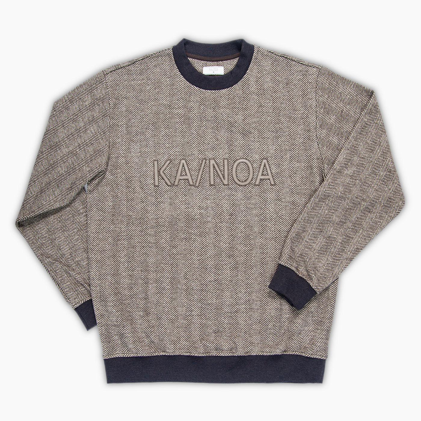 Sean yarn dyed wool and cotton crew neck sweater with logo in leather