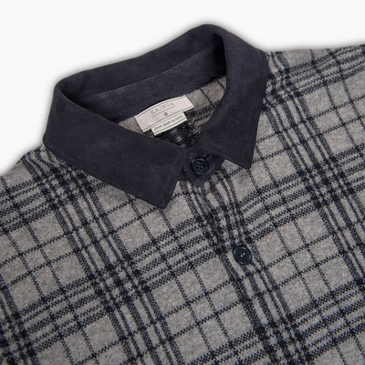 Yael knitted wool Outer Shirt jacquard check(medium grey melange and blue)