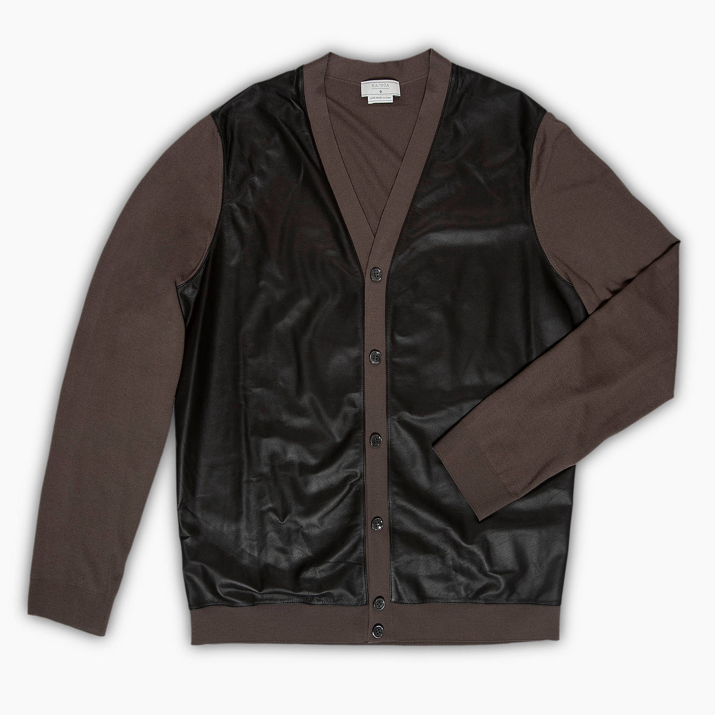 Yannis knitted Wish wool 160'S and leather cardigan (mountain brown/testa di moro)