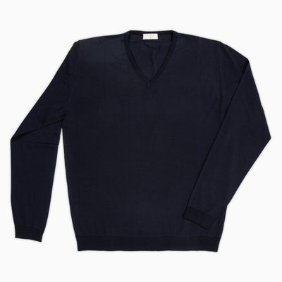 Andre V-neck jumper Compact Cotton (Dark Blue)